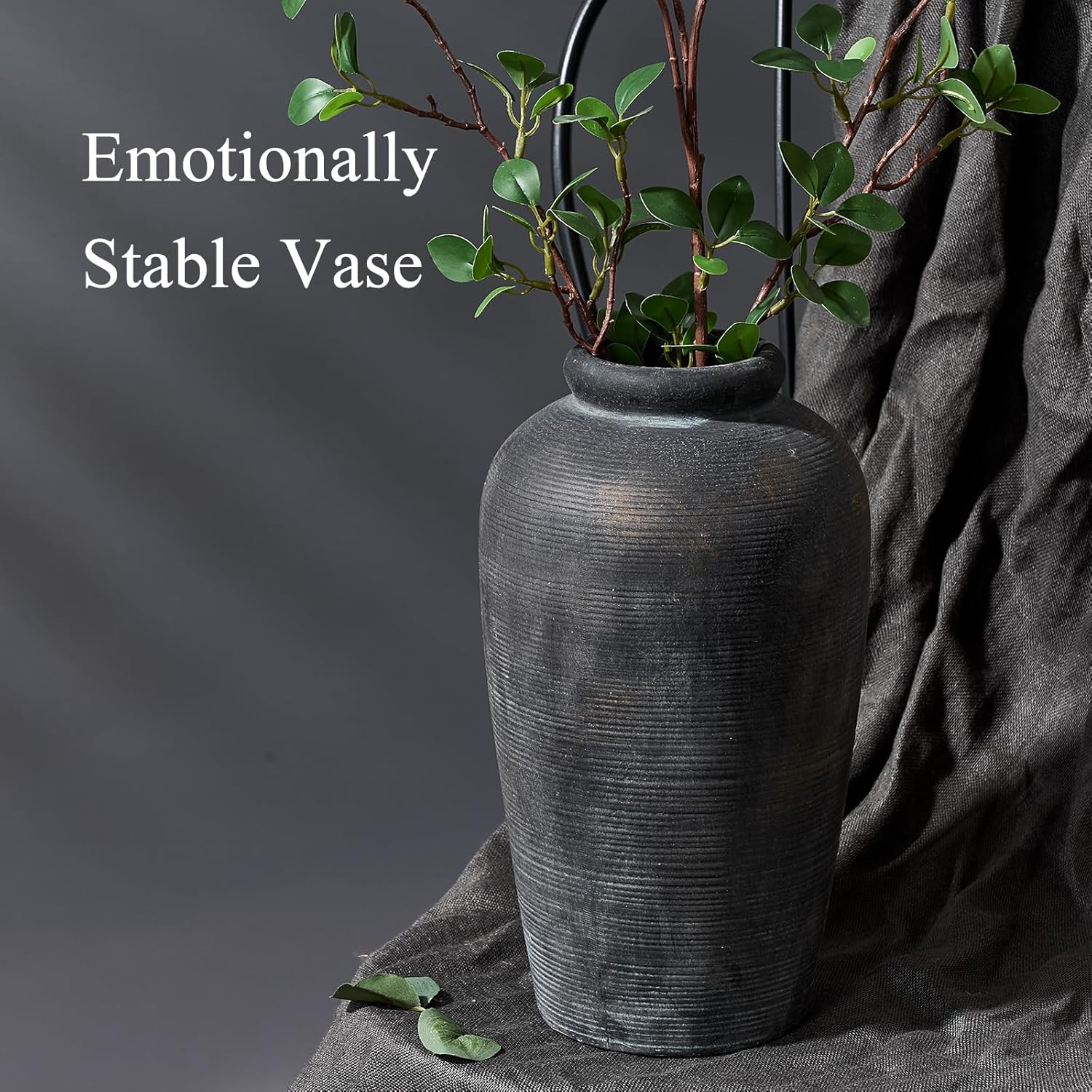 Large Ceramic Rustic Vase, 11 inch Minimalist Decorative Farmhouse Tall Vase for Home Decor, Living Room, Shelf Decor, Enterway, Wedding, Table Decoration, Bronze