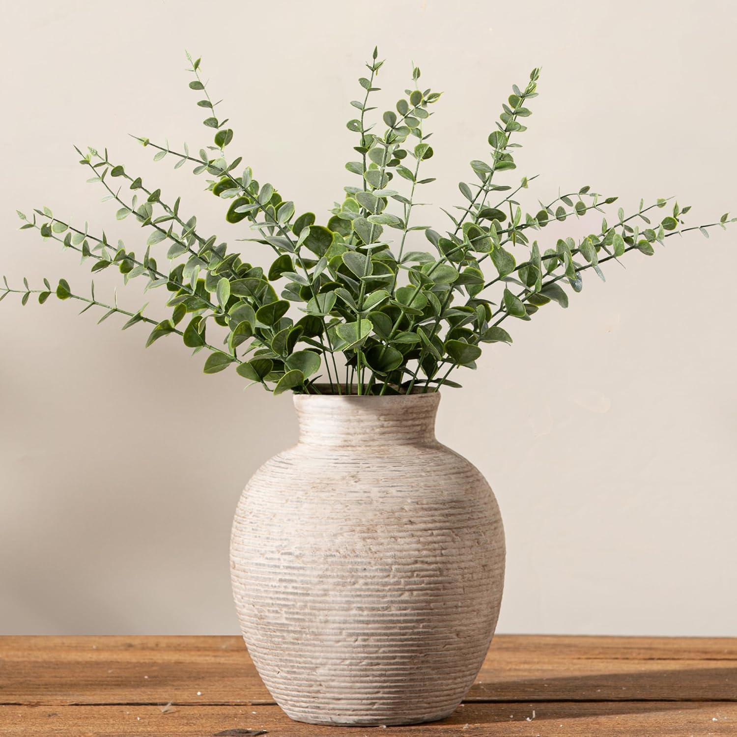 Ceramic Flower Vase Home Decor - Farmhouse Table Vases Rustic Vintage Living Room Kitchen Bedroom Decorations for House Book Shelf Office Coffee Desk Dining Fireplace (7.4" Rustic)