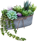 Winlyn 10" Artificial Succulent Arrangement Centerpiece Fake Succulent Plants in Rustic Metal Oval Planter Faux Potted Succulents for Home Office Bedroom Table Windowsill Shelf Mantel Decor