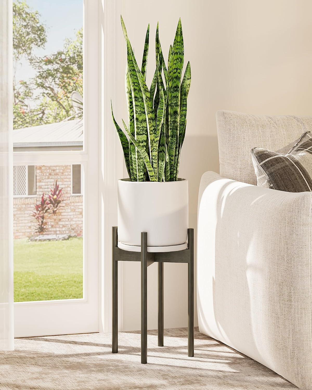 Adjustable Plant Stand Indoor, Bamboo Plant Holder 8 to 12 Inches, 3 Pack Single Floor Plant Stand for Living Room Balcony Bedroom, Reddish Brown