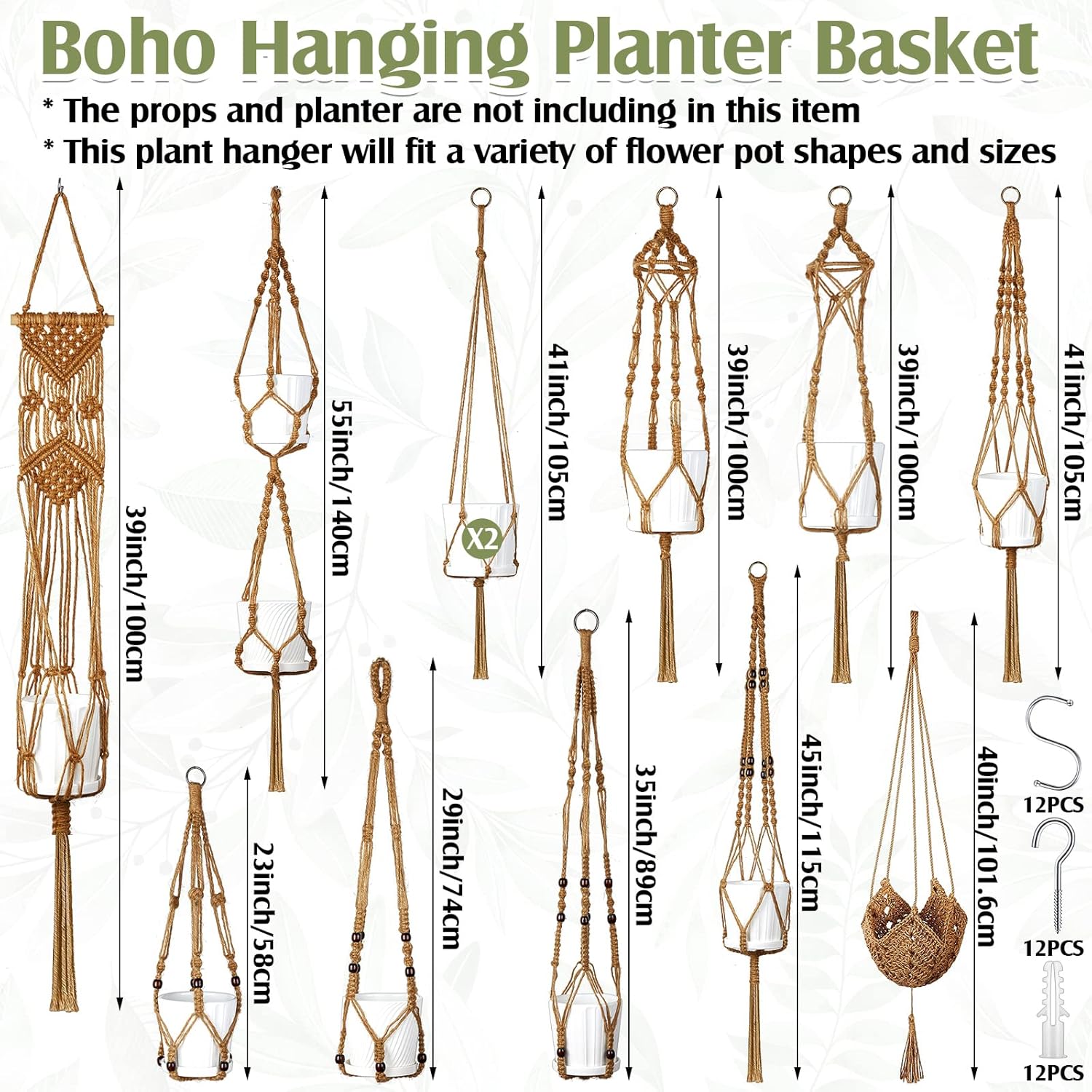 Hoteam 12 Pcs Macrame Plant Hangers Macrame Hanging Planters for Indoor Plants Handmade Boho Hanging Baskets Flower Pots Holder for Outdoor Home Wall Decor
