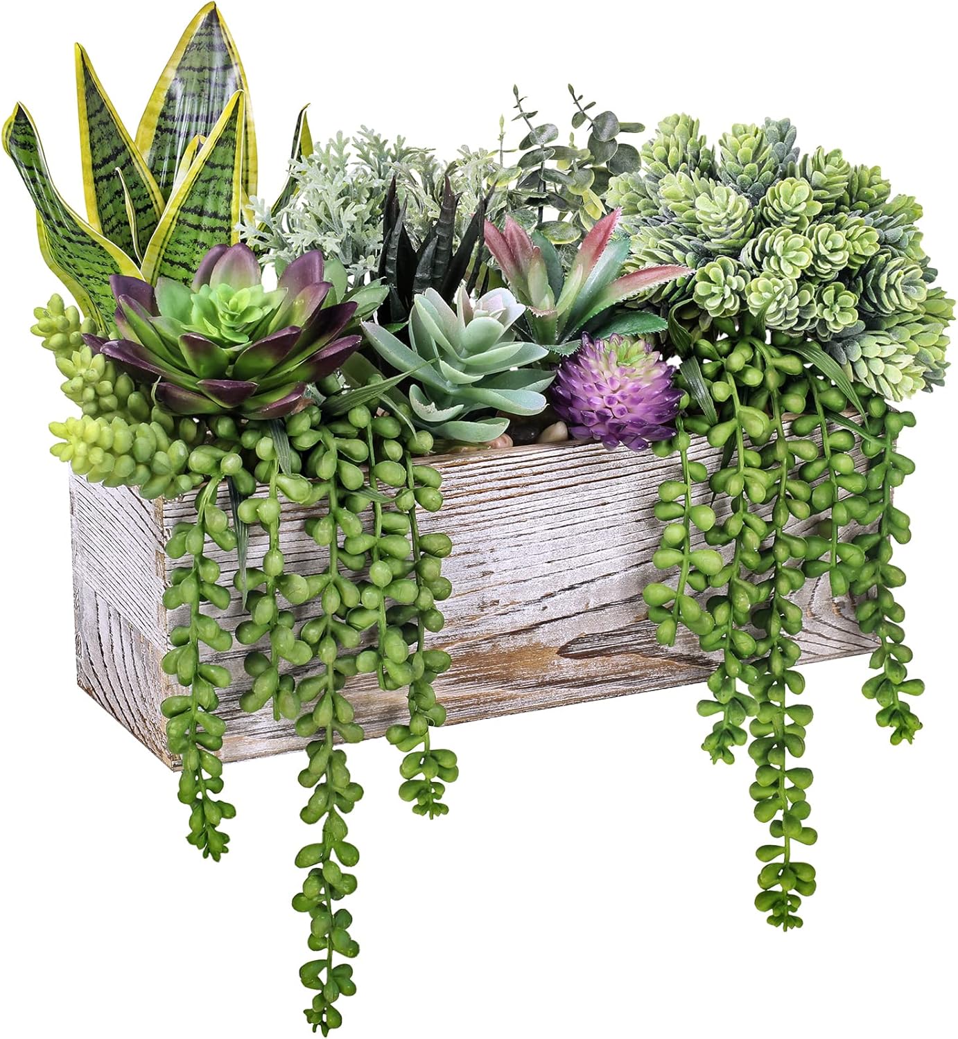 14 Pcs Assorted Artificial Succulents Fake Plants in Rectangular Wooden Pots Artificial Potted Succulents Plants Arrangement for Table Centerpiece Windowsill Shelf Mantel Tropical Greenery Decor