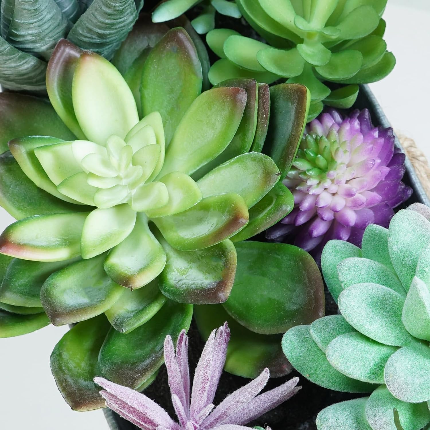 Winlyn 10" Artificial Succulent Arrangement Centerpiece Fake Succulent Plants in Rustic Metal Oval Planter Faux Potted Succulents for Home Office Bedroom Table Windowsill Shelf Mantel Decor