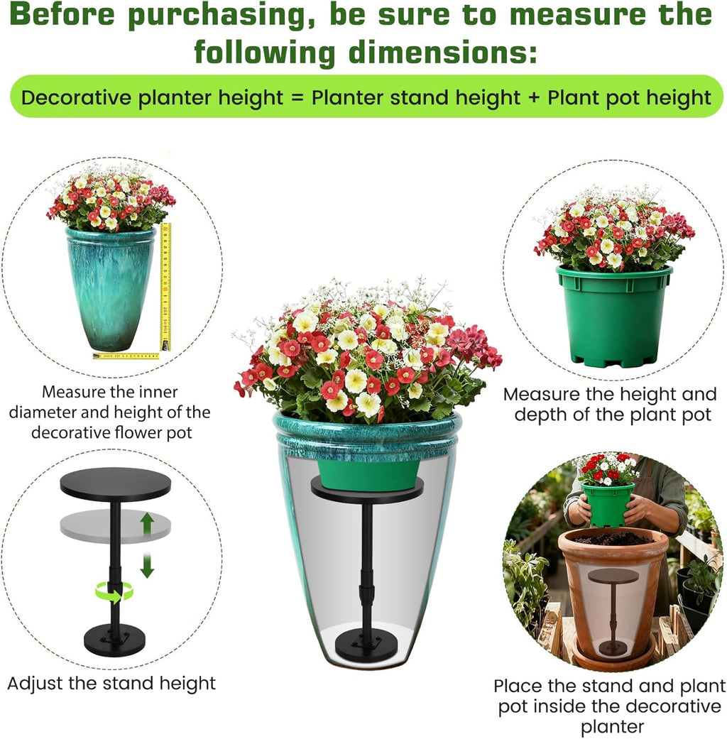 Adjustable Height Plant Risers for Pots Indoor & Outdoor 2 PCS , 12-21" Height, 6/8/10" Base - Iron Rise Plant Fillers Risers for Tall, Square, Round, Tapered Planters