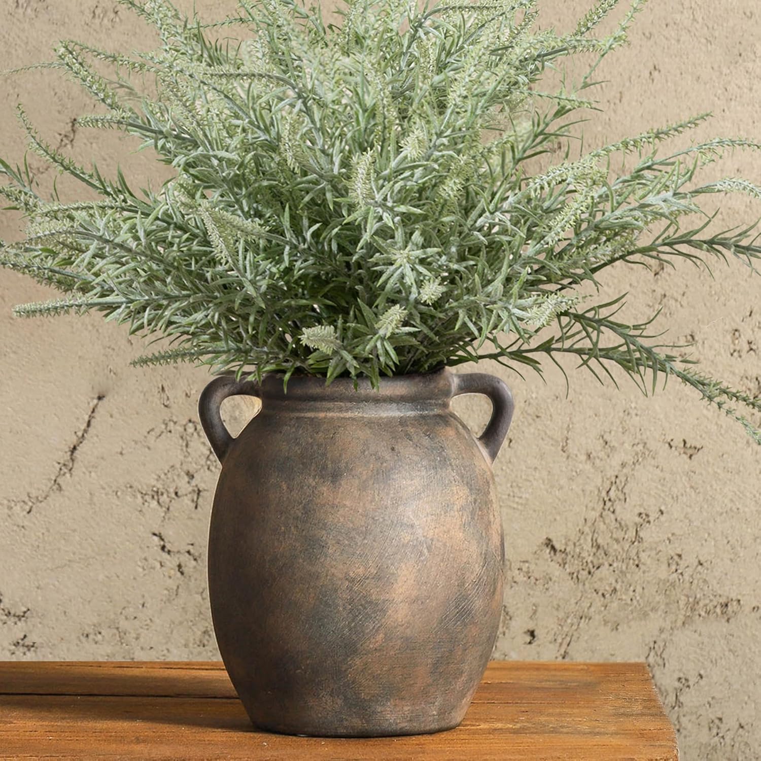 Ceramic Flower Vase 7.6 inch Farmhouse Rustic Vase Decorative Pottery Terracotta Vases for Home Decor Table Mantle Fireplace Living Room Bathroom Wedding Centerpiece (Whitewashed)