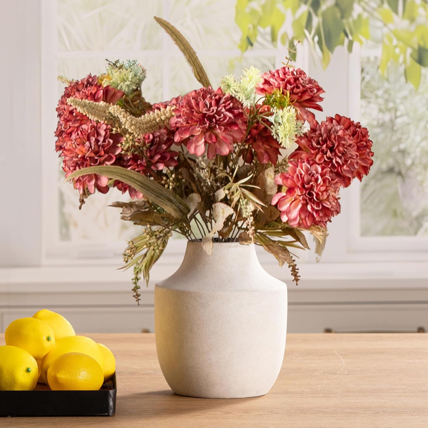 Mitt&Ditt Ceramic Flower Vase with Handles, 11 inch Tall Vase for Centerpieces, Large Decorative Terracotta Vases, Farmhouse Rustic Vases for Home Decor, Living Room, Table, Neutral