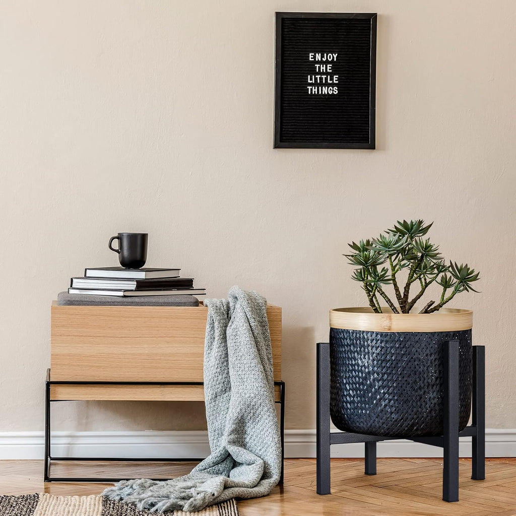 YueTong 2 Pack Indoor Plant Stand for Large Plants, Outdoor Plant Stands Fits 12-16 inch Pot,Adjustable Metal Heavy Duty Planter Stand(Matte Black)