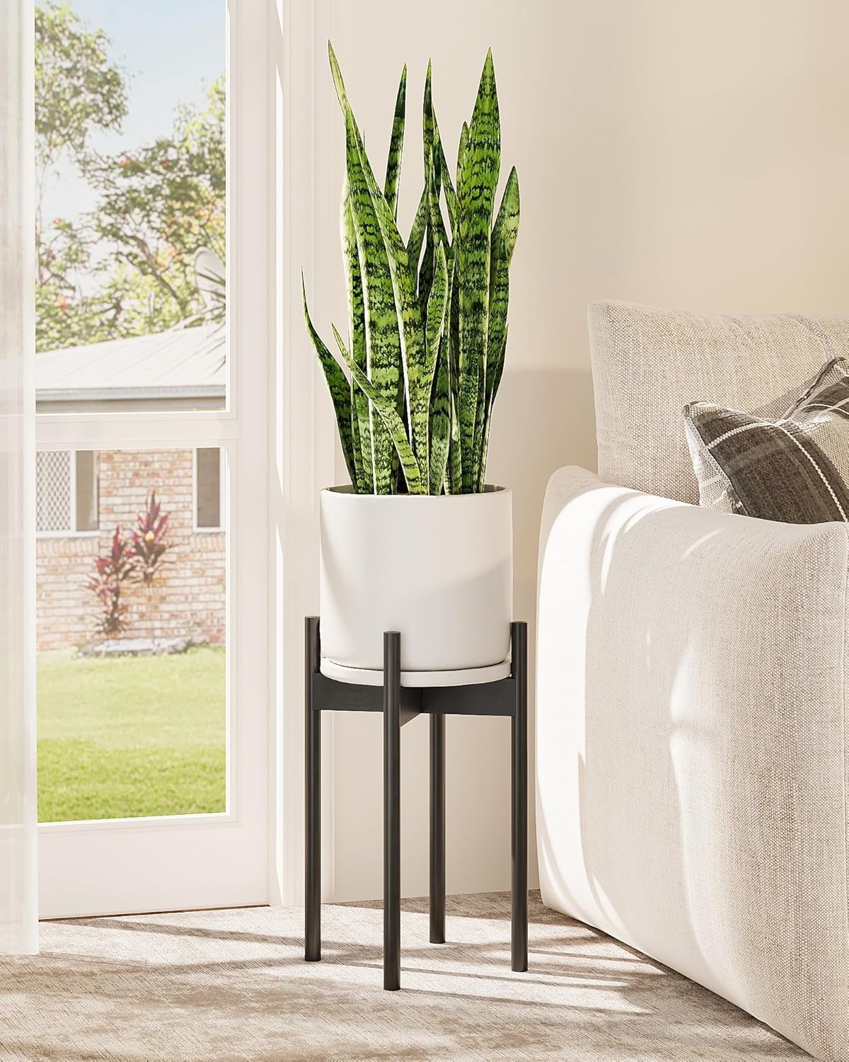 Adjustable Plant Stand Indoor, Bamboo Plant Holder 8 to 12 Inches, 3 Pack Single Floor Plant Stand for Living Room Balcony Bedroom, Reddish Brown