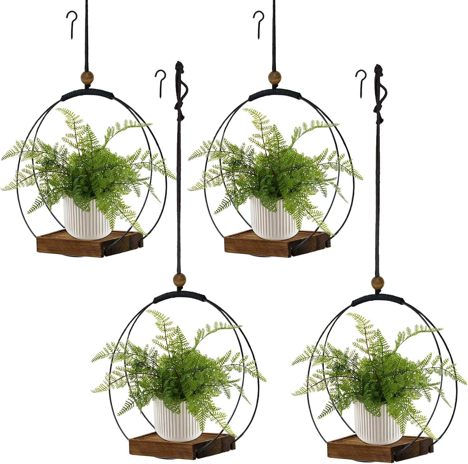 4 Pack Hanging Planters for Indoor Plants,Plant Hanger with Sturdy Wood Base,Modern Boho Macrame Plant Hanger,Wall Ceiling Window Stands(Plants/Pots Not Included)