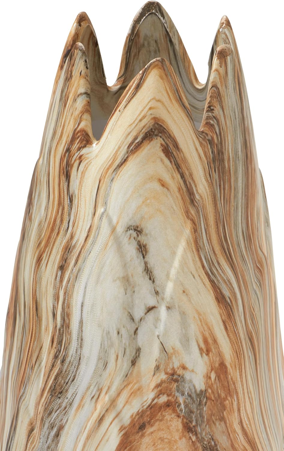 Deco 79 Ceramic Decorative Vase Marbled Centerpiece Vase with Angled Edge Opening and Rust Accents, Flower Vase for Home Decoration 7" x 7" x 21", Beige