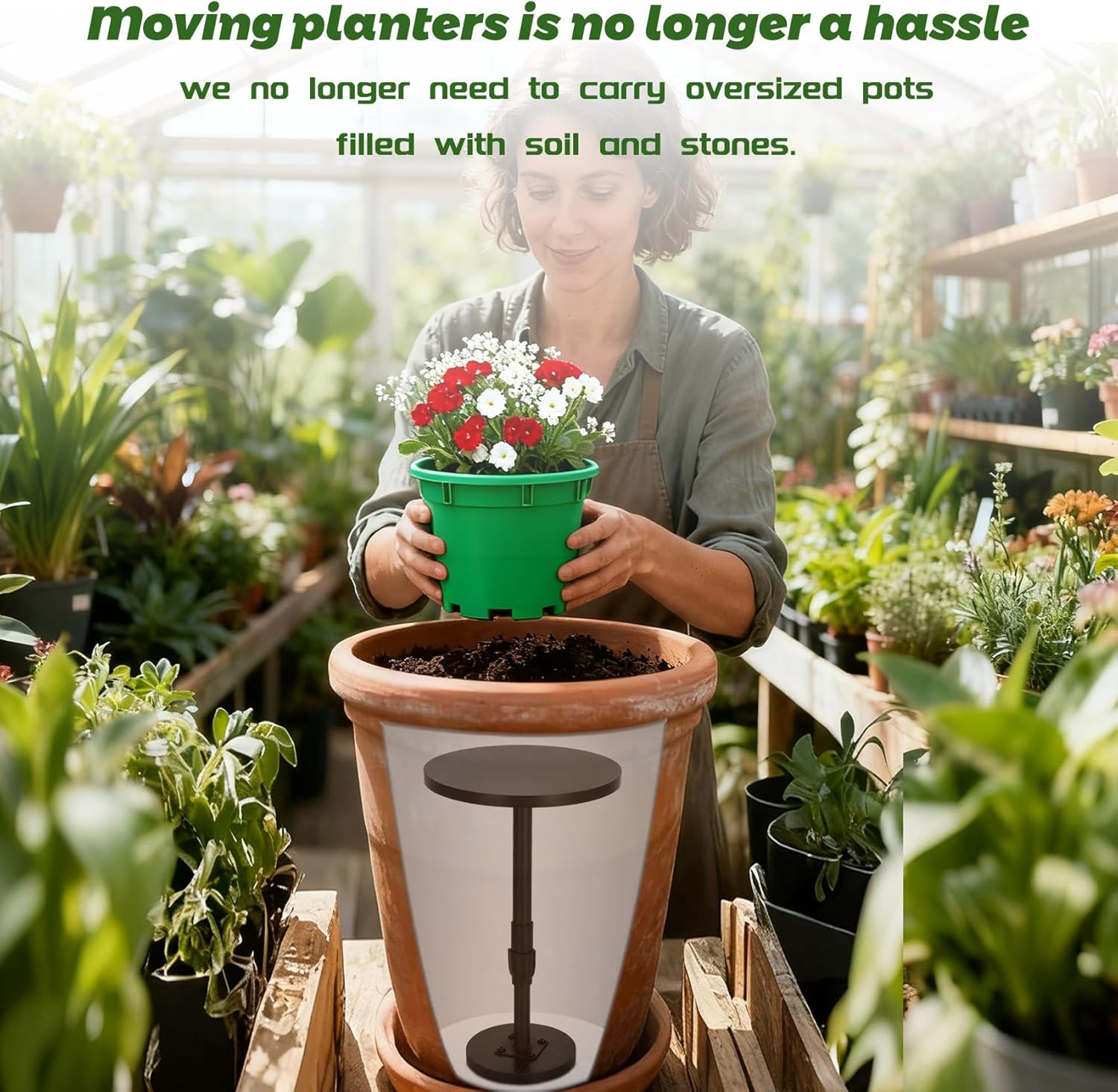 Adjustable Height Plant Risers for Pots Indoor & Outdoor 2 PCS , 12-21" Height, 6/8/10" Base - Iron Rise Plant Fillers Risers for Tall, Square, Round, Tapered Planters