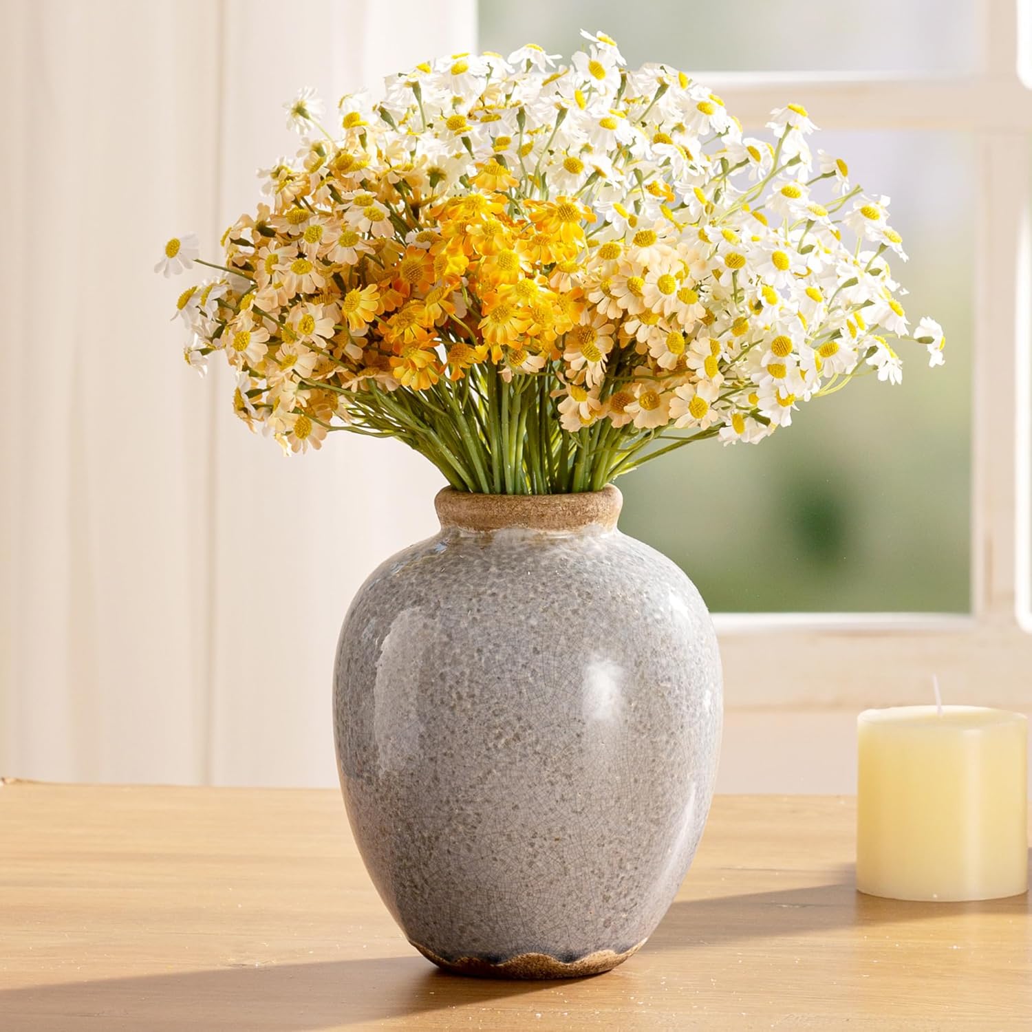 Ceramic Vintage Vases Set of 3, Blue and White Flower Decorative Vase Chinoiserie Decor Rustic Farmhouse Retro Floral Vases for Table Bookshelf Mantel Kitchen Living Room Office