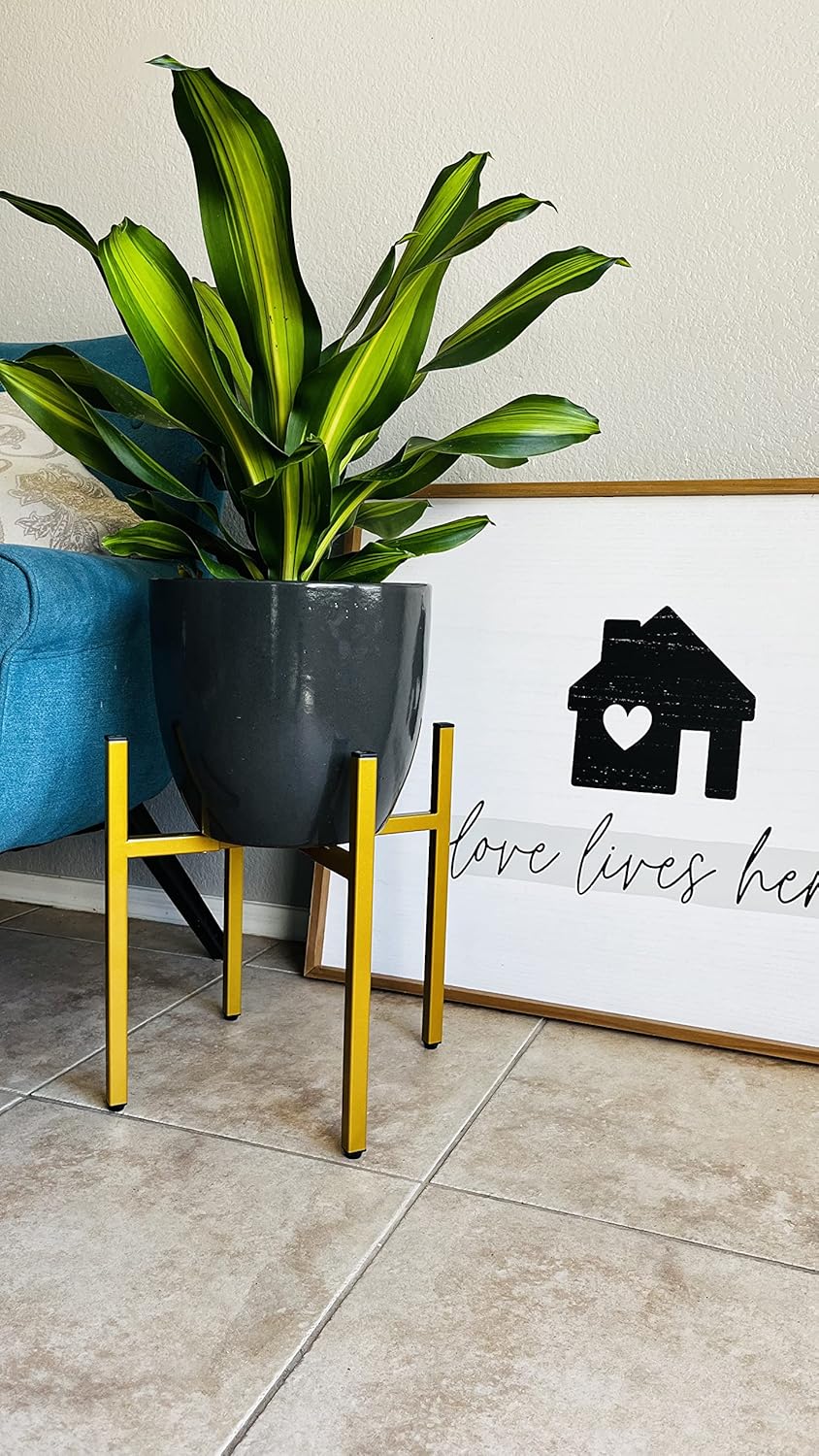 Adjustable Metal Plant Stand, Indoor Outdoor, Width 8" to 14", Fits Small to Large Pots, Modern Golden Iron Plant Holder