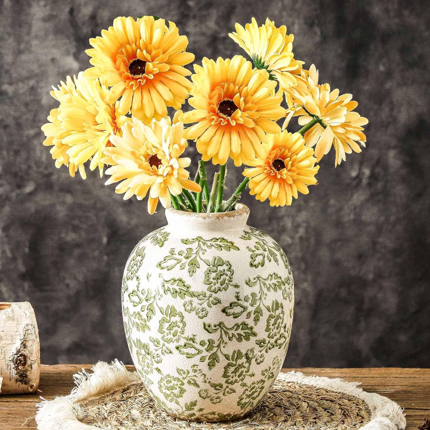 Ceramic Vintage Vases Set of 3, Blue and White Flower Decorative Vase Chinoiserie Decor Rustic Farmhouse Retro Floral Vases for Table Bookshelf Mantel Kitchen Living Room Office