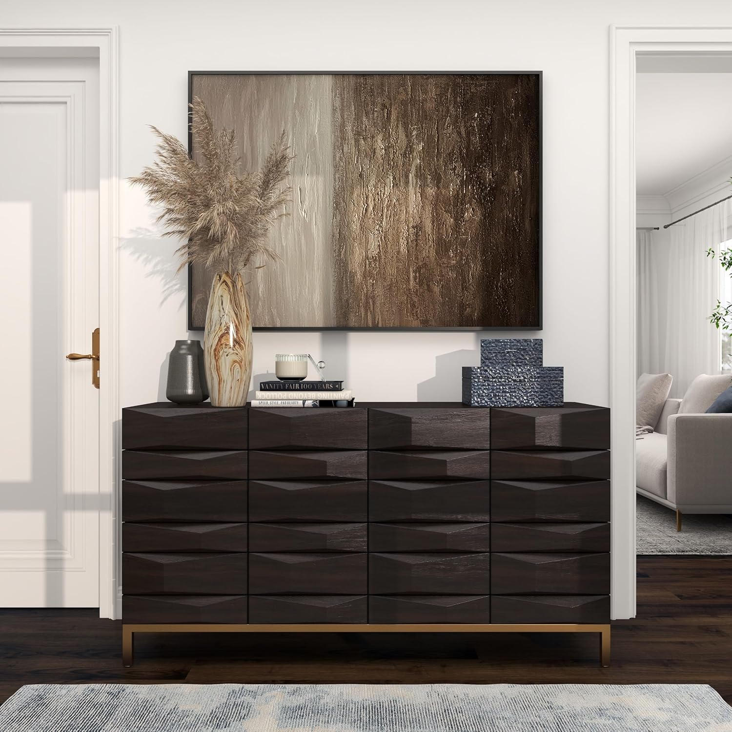 Deco 79 Ceramic Decorative Vase Marbled Centerpiece Vase with Angled Edge Opening and Rust Accents, Flower Vase for Home Decoration 7" x 7" x 21", Beige